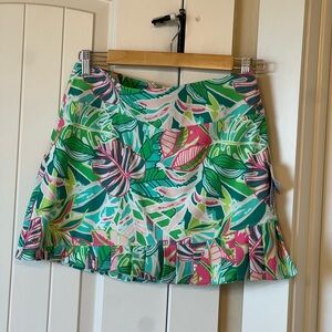 NWT Sigrid Olsen Golf & Tennis Green Tropical Print Ruffle Hem Skirt